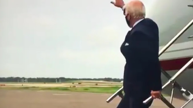 WATCH: Biden Points and Waves To An EMPTY FIELD As He Arrives In Tampa