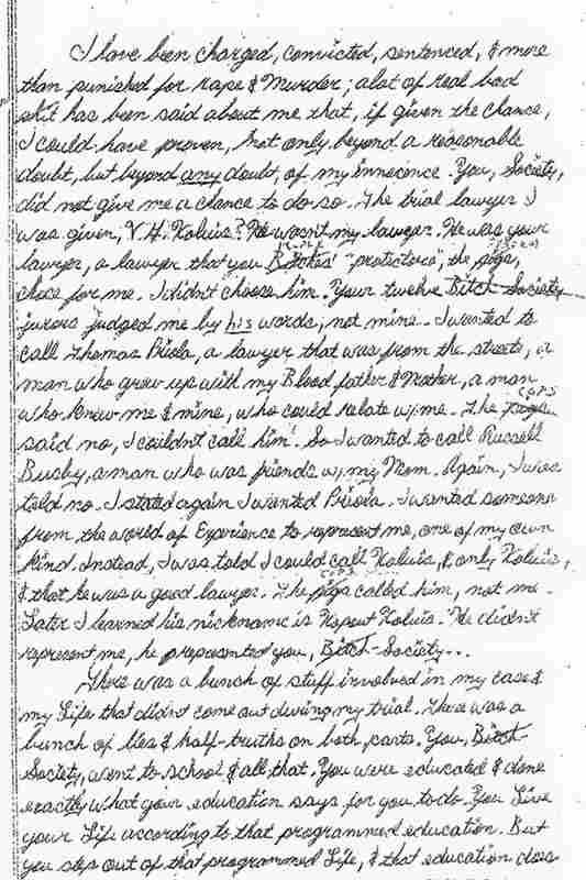 This is the actual curse letter that Johnny Frank Garrett wrote