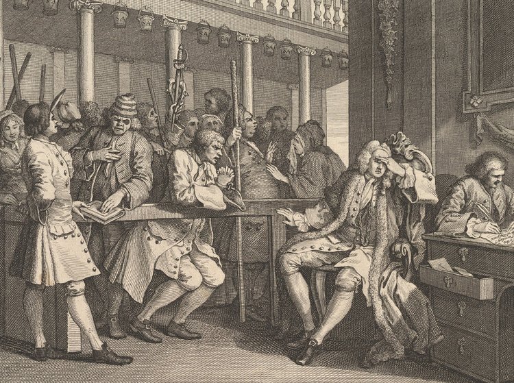 A depiction of English law in practice, with the swearing in of one w