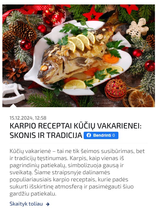 Karpio receptai Kūčių vakarienei: skonis ir tradicija