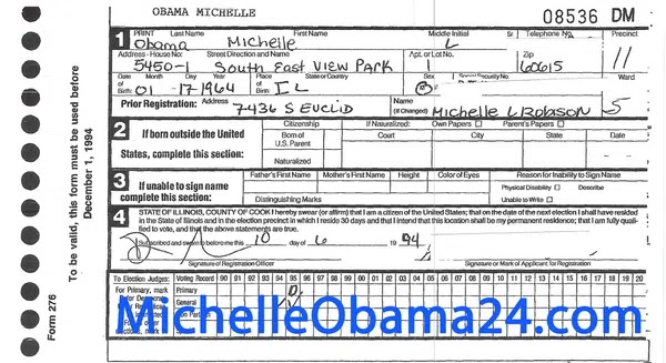 Ilinojaus valstijos rinkimų valdybos duomenimis, Michelle Obama 1994 m