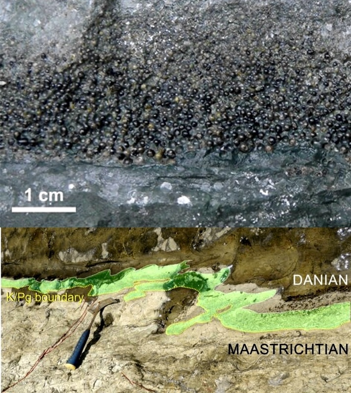 Viršuje - tektitai iš Gorgono salos; apačioje - deformuota kreidos