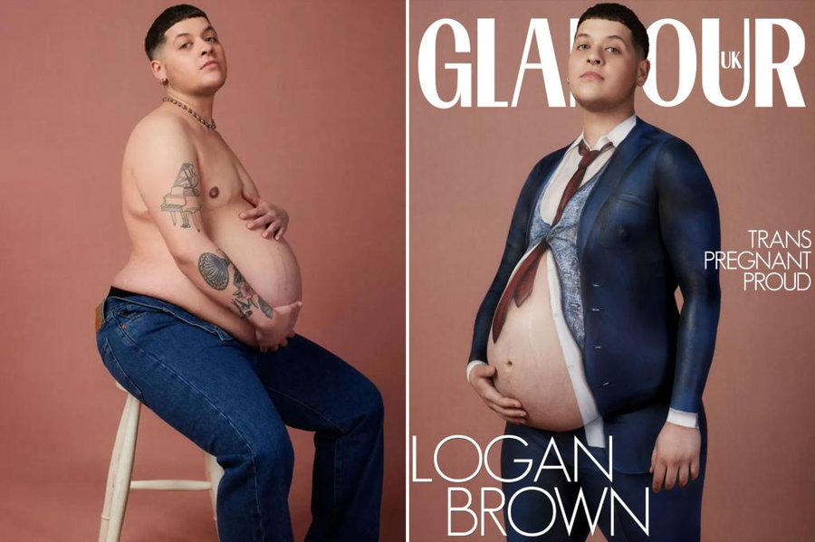 Žurnalo "Glamour" viršelio modelio nėščias "vyras"
