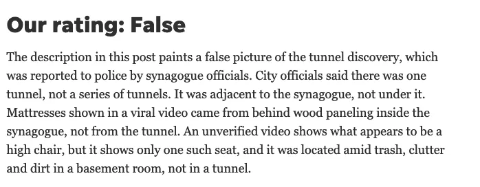 Faktų tikrintojai teigia, kad Niujorko žydų tuneliuose