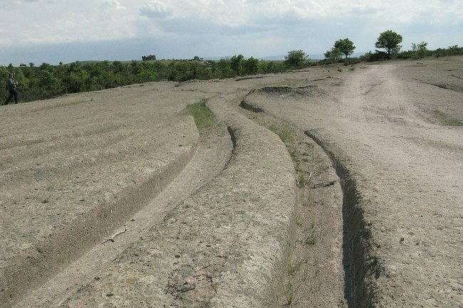 Geologas Aleksandras Koltypinas įsitikinęs, kad šias žymes paliko nežinomos civilizacijos, egzistavusios prieš 12–14 mln. metų, naudotos transporto priemonės ©A. Koltypinas