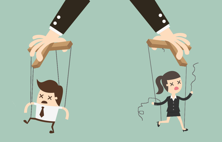 Manipuliacijos santykiuose iliustracija: marionetės valdymas
