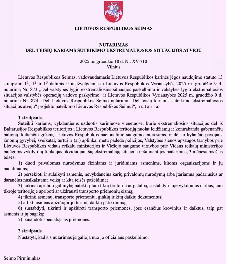 Seimas suteikė kariams policijos galias: karinė diktatūra artėja?