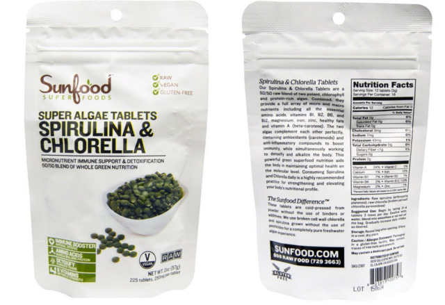 Sunfood, Spirulina & Chlorella, Super Algae Tablets, 250 mg, 228 Table