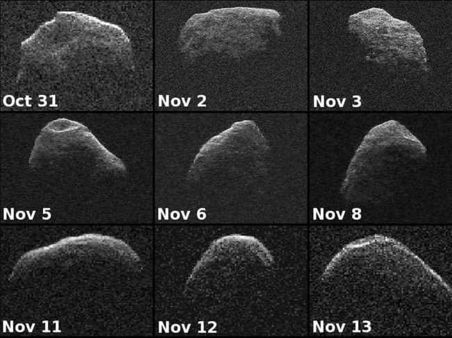Devyni asteroido Apophis atvaizdai, radiolaktoriumi gauti 2012 metais
